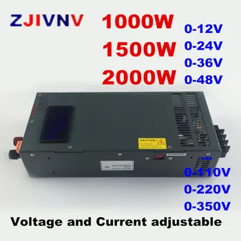 1000W 1500W 2000W ac-dc Bytte strømforsyning spenning og strøm justerbar 12V-24V, 36V 48V 70V 350V med fremviser CC-CV PSU