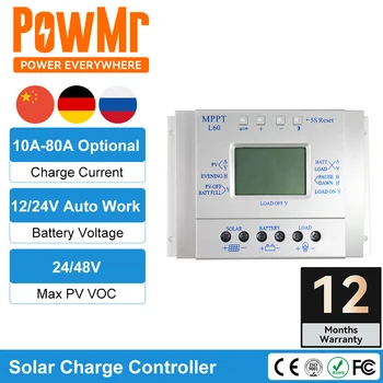 PowMr Solar Lade Kontrolleren 10A 12V 24V 20A 30A 40A 60A 80A PWM-Kontrolleren for Solenergi Lading av batterier blybatteri LiFePO4