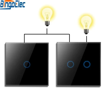 Bingoelec 1/2/3Gang Veggen Touch-Bryter 2-Veis Lys Brytere For Trapp Crystal Panelet EU-Standard 2Pack Blå Bakgrunnsbelysning 10A