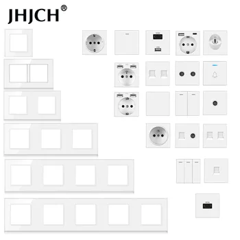 jhjch-veggfeste modul diy Europeisk standard, hvitt glass panel stikkontakt bryter knappen, hdmi, gratis kombinasjon av funksjoner