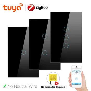 INGEN Kondensator Nødvendig Zigbee LED-Lys Bytte Tuya Smart Touch Sensor Vegg Bryter Med/INGEN Nøytral Wire Arbeid Med Alexa Googles hjemmeside