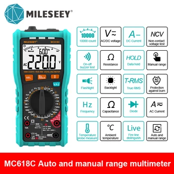 Mileseey NCV Multimeter Digitalt 10000 teller AC/DC Spenning Meter Beskyttelse mot Brenne Profesjonell Auto Område Multimeter
