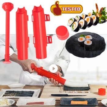 Nye Røde Quick Sushi Maker DIY Roller Ris Mugg Kjøtt Grønnsaker Rullende Mugg Sushi Enheten Gjør Maskinen Bento Kjøkken Tilbehør